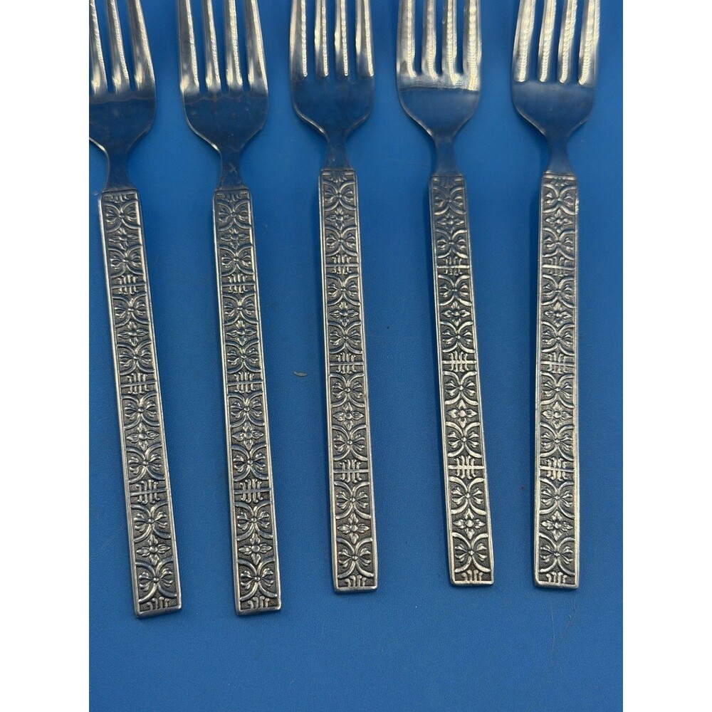 Vintage Utica Stainless Steel (5) Dinner Forks UT139 UTL39 Scroll Pattern Japan